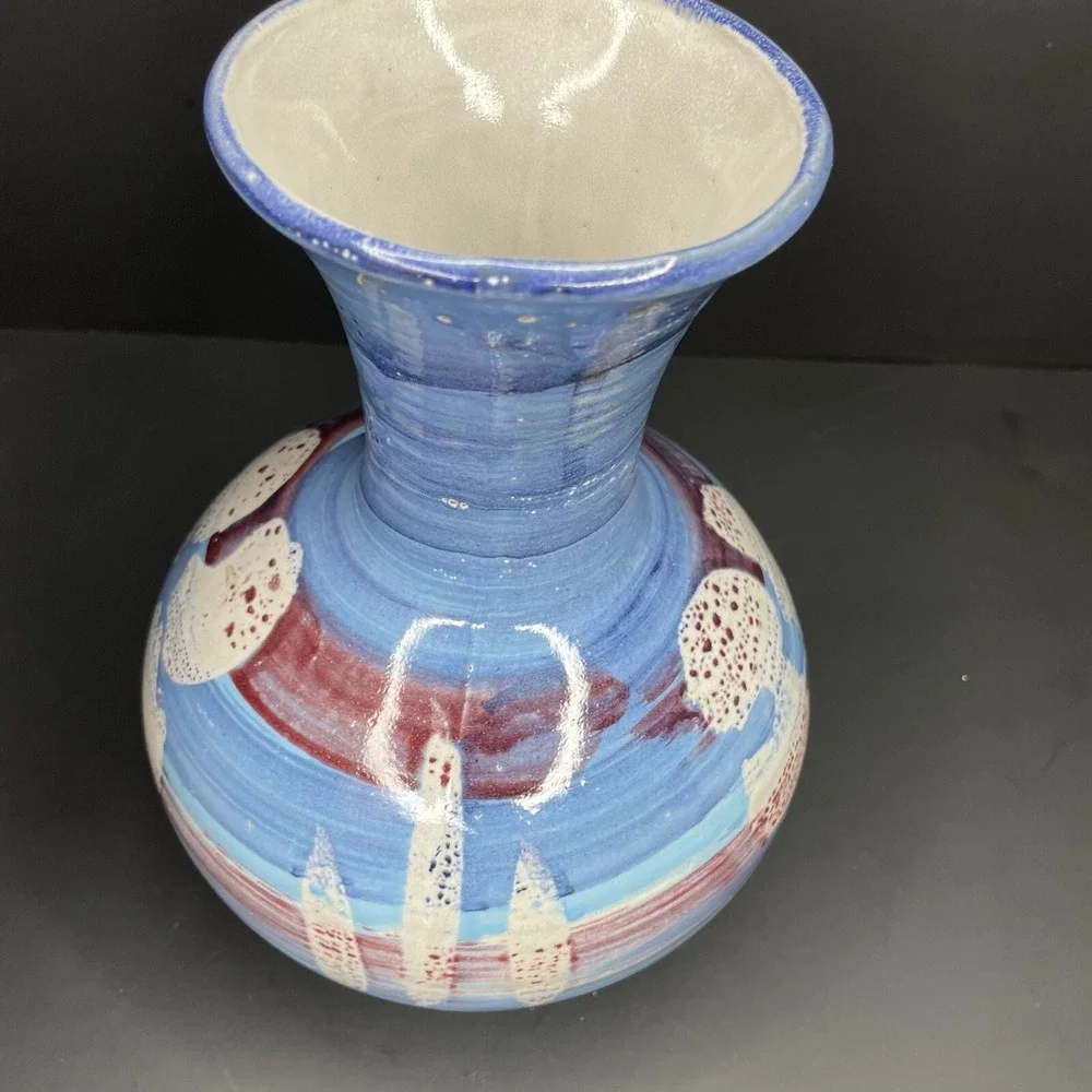 Vtg Stoneware Pottery Vase 9 1/2